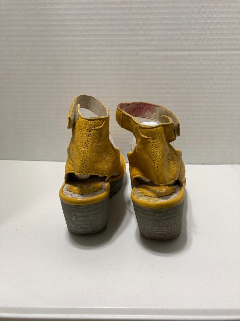 Fly London Yala Wedge Sandals Yellow Leather Peep Toe Ankle Strap Size 36 - Picture 6 of 14